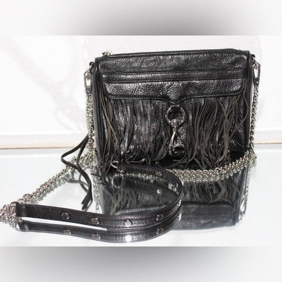 Rebecca Minkoff Leather Fringe Crossbody Bag Black Womens